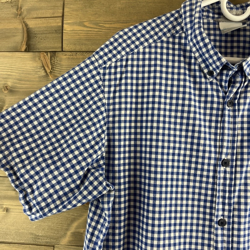 Columbia Mens Shirt Short Sleeve‎ Button Up Regular Fit Gingham Plaid Blue Large - Picture 4 of 8